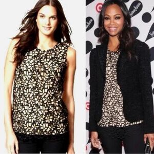 Lela Rose Neiman Marcus Black Guipure Lace Silk Top S Romantic Coquette Goth